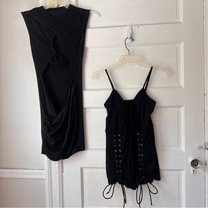 Festival Club Wear 2 Piece Bundle Black Cutout Sheer Mini Dress & Romper Small